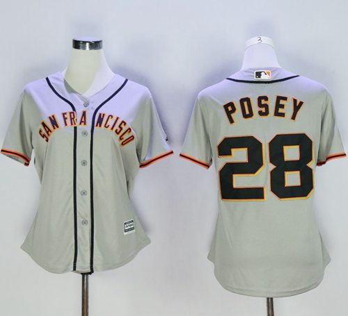 Giants #28 Buster Posey Grey Women's Road Stitched MLB Jersey - Click Image to Close